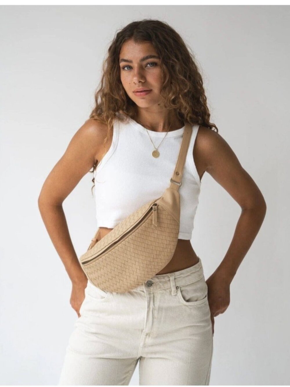 MANDRN Atlas Woven Leather Bag Sand Fanny Pack Belt bag
